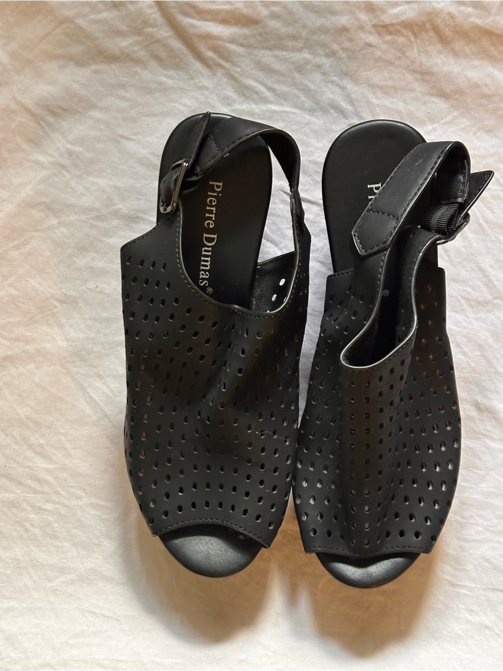 Pierre Dumas Black Perforated Slingback Sandals with Buckle